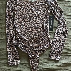 Madden Girl Tan and Black Leopard Bodysuit